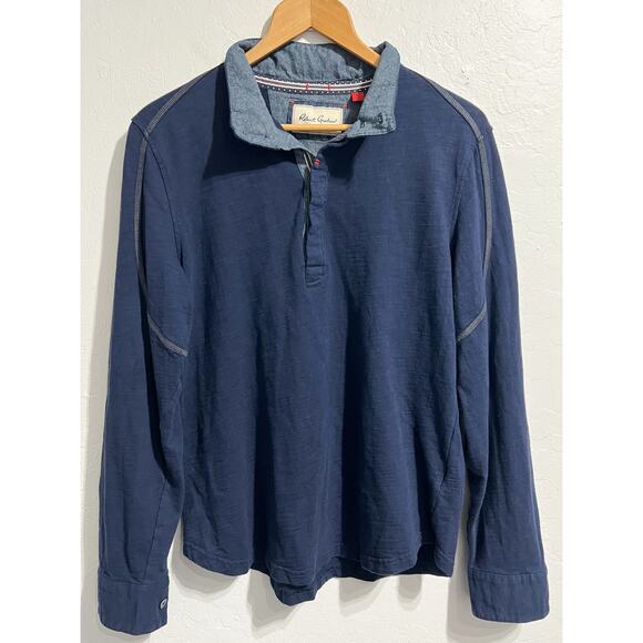 Robert Graham Other - Robert Graham Polo Shirt Medium Tailored Fit Navy Blue Chambray Cuff Long Sleeve